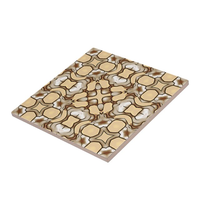 Beige Tan Brown Taupe Ivory Ethnic Tribe Art Ceramic Tile (Side)