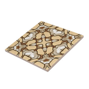Beige Tan Brown Taupe Ivory Ethnic Tribe Art Ceramic Tile