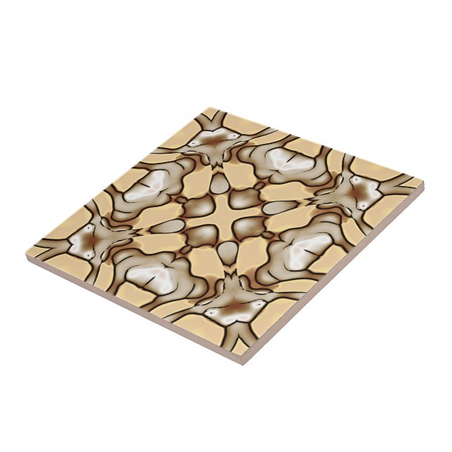 Beige Tan Brown Taupe Ivory Ethnic Tribe Art Ceramic Tile (Side)