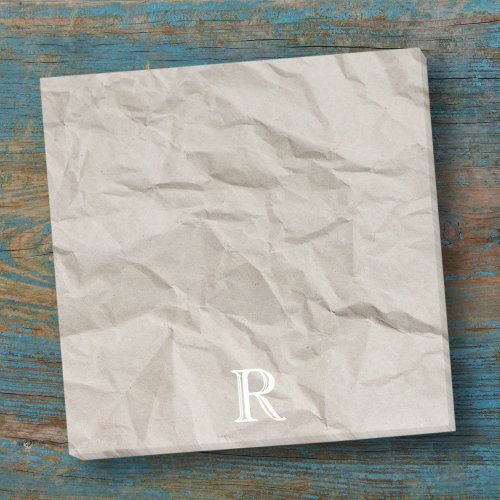 Beige tan crumpled paper creased rugged monogram post_it notes
