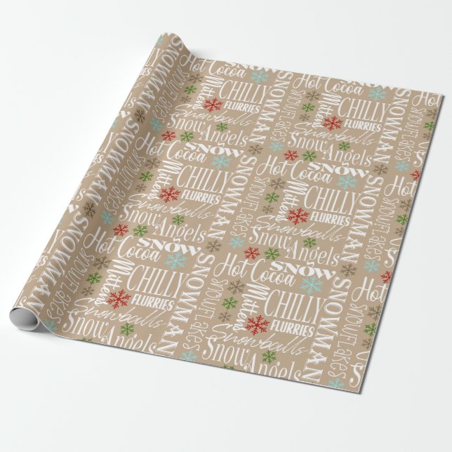 Beige/Tan Fun Script  Christmas Wrapping Paper (Unrolled)