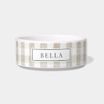 Beige/Tan Gingham Plaid Name Pet Bowl