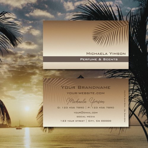 Beige Tan Gradient Modern with Palm Leaf Simply Business Card