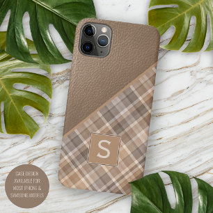 Beige Tan Light Brown Taupe Plaid Gingham Pattern iPhone 11 Pro Max Case