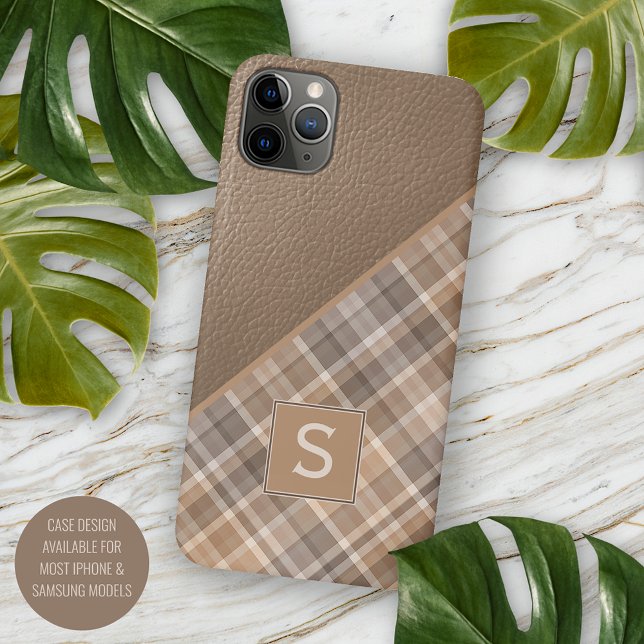 Beige Tan Light Brown Taupe Plaid Gingham Pattern iPhone Case (Creator Uploaded)