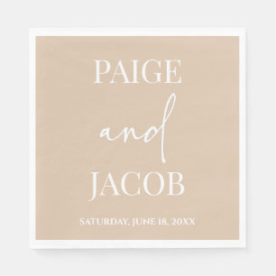 Beige Tan Minimal Minimalist Custom Names Wedding Napkins