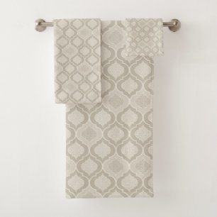 Beige Tan Moroccan Tile Pattern Bath Towel Set