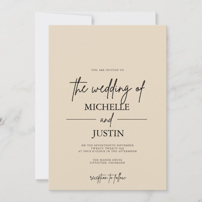 Beige Tan  QR Wedding   Invitation (Front)