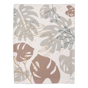 Beige Tan Tropical Leaves Duvet Cover
