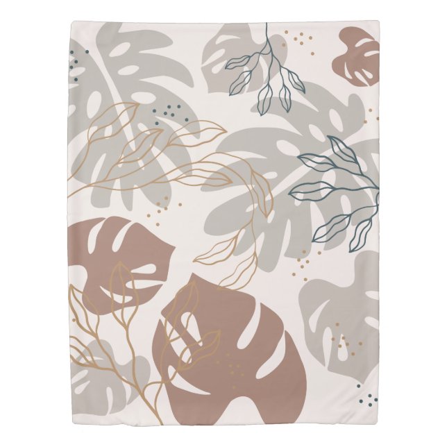 Beige Tan Tropical Leaves Duvet Cover (Front)