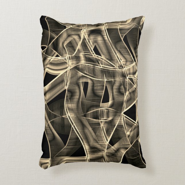 Beige tape-shaped curves, contrasted relief lines accent pillow (Front(Vertical))