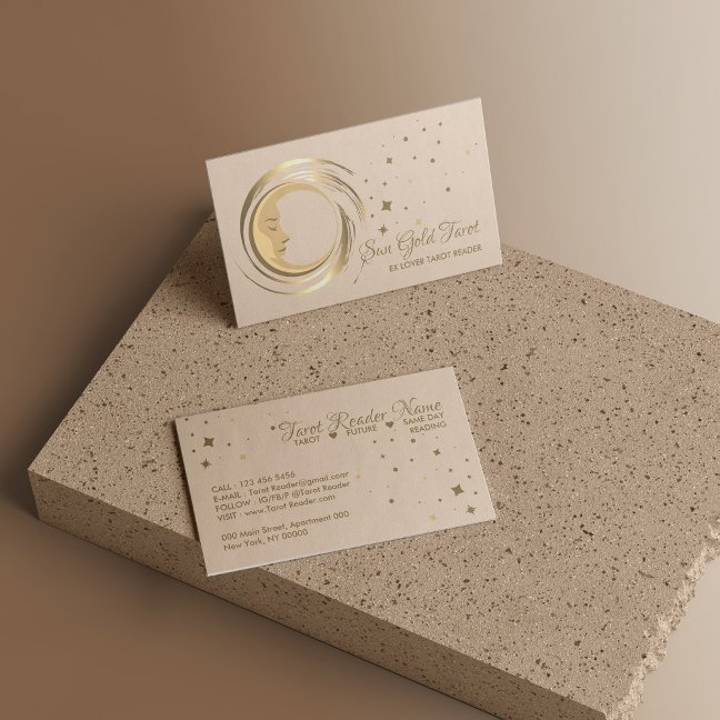Beige Tarot Reader Stars Moon Sun Celestial Business Card