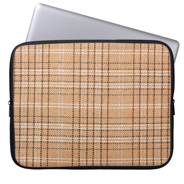 beige tartan background a checked plaid weave patt laptop sleeve (Front)