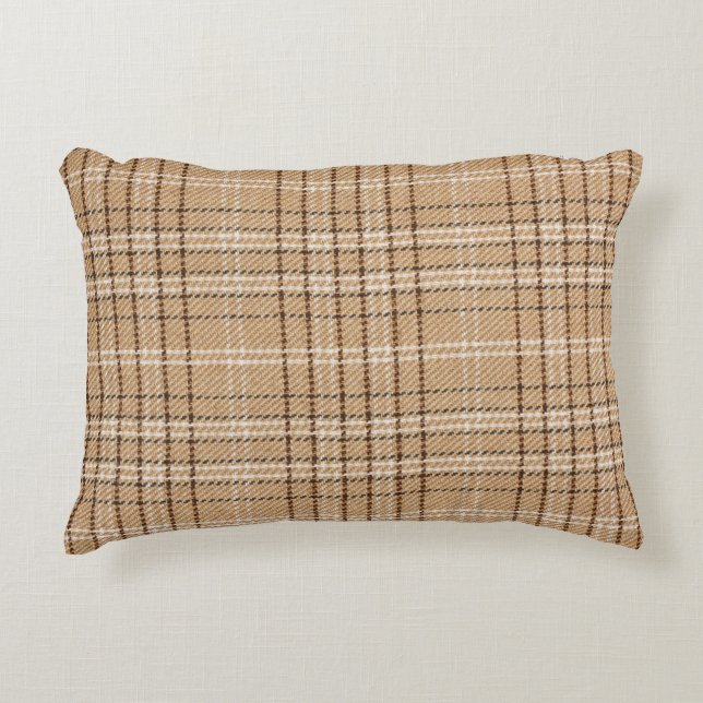 Beige Tartan: Classic Plaid Weave. Accent Pillow (Front)