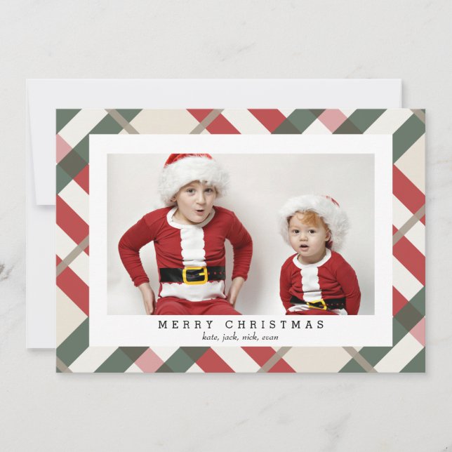 Beige Tartan Plaid Photo Card for Christmas (Front)