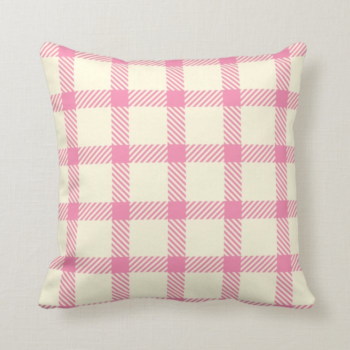 Beige tartan with pink stripes throw pillows