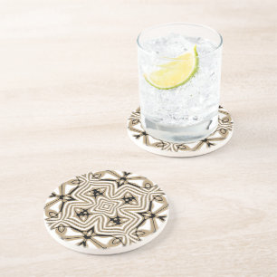 Beige Taupe Brown Black White Bohemian Art Coaster