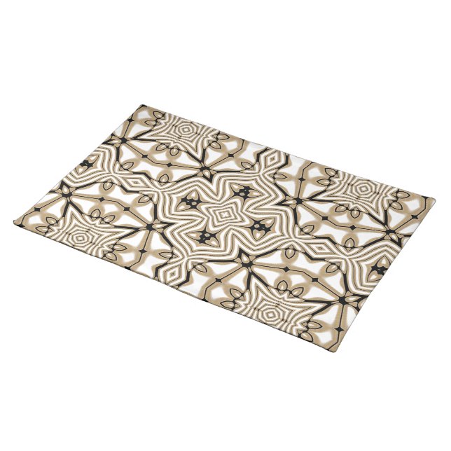 Beige Taupe Brown Black White Bohemian Tribe Art Cloth Placemat (On Table)