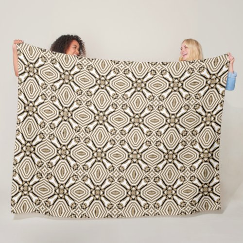 Beige Taupe Brown Black White Bohemian Tribe Art Fleece Blanket