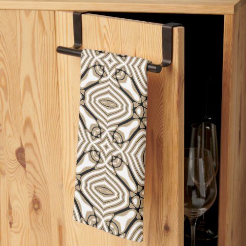 Beige Taupe Brown Black White Bohemian Tribe Art Kitchen Towel