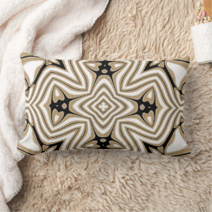 Beige Taupe Brown Black White Bohemian Tribe Art Lumbar Pillow