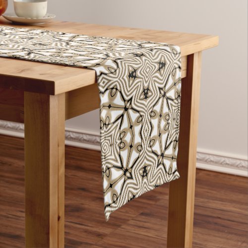 Beige Taupe Brown Black White Bohemian Tribe Art Medium Table Runner