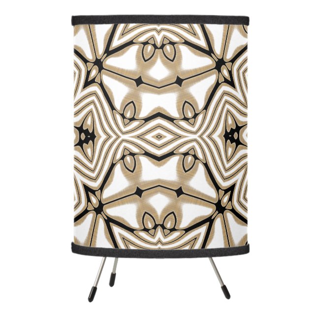 Beige Taupe Brown Black White Bohemian Tribe Art Tripod Lamp (Left)