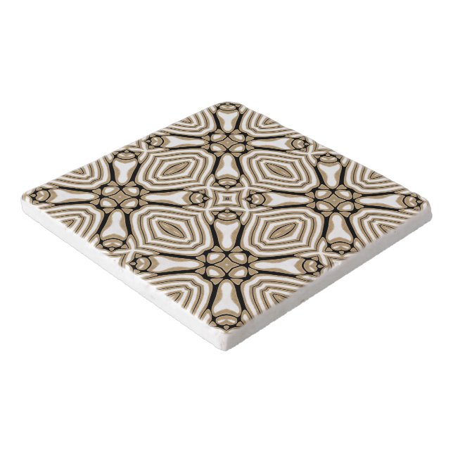 Beige Taupe Brown Black White Bohemian Tribe Art Trivet (Corner)