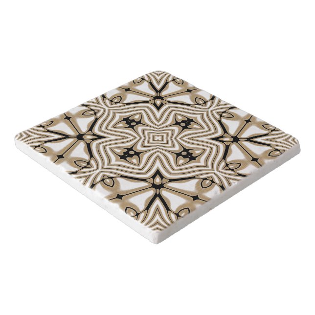Beige Taupe Brown Black White Bohemian Tribe Art Trivet (Corner)