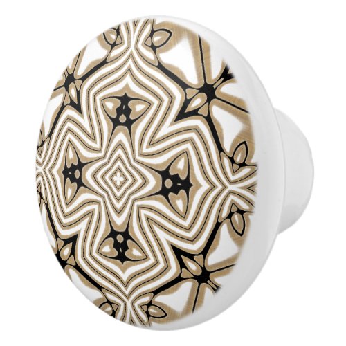 Beige Taupe Brown Black White Ethnic Tribe Art Ceramic Knob