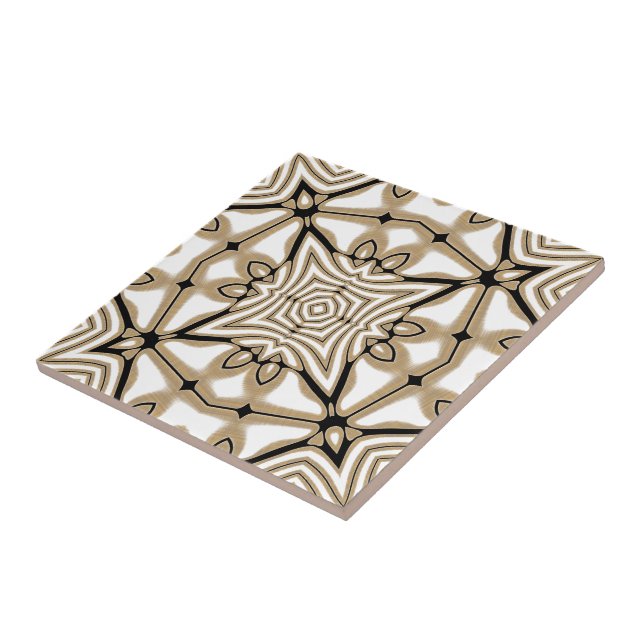 Beige Taupe Brown Black White Ethnic Tribe Art Ceramic Tile (Side)