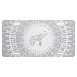 Beige Taupe Elephant Mandala License Plate