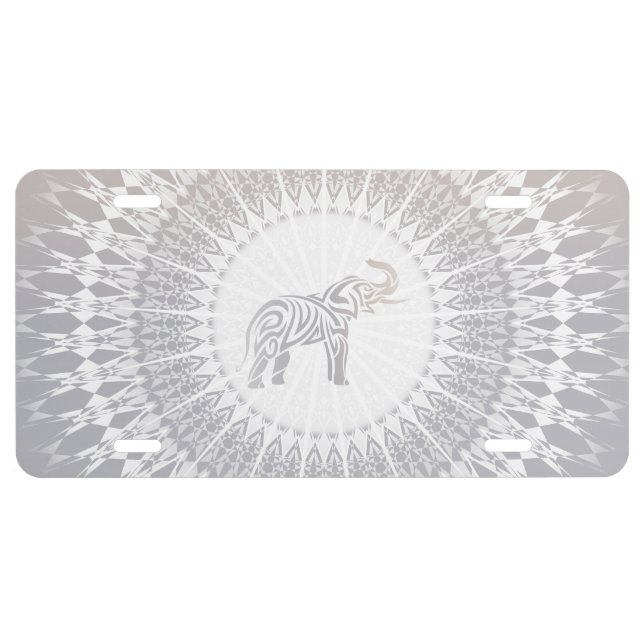 Beige Taupe Elephant Mandala License Plate (Front)