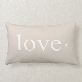 Beige Taupe Love Heart Monogram Lumbar Pillow