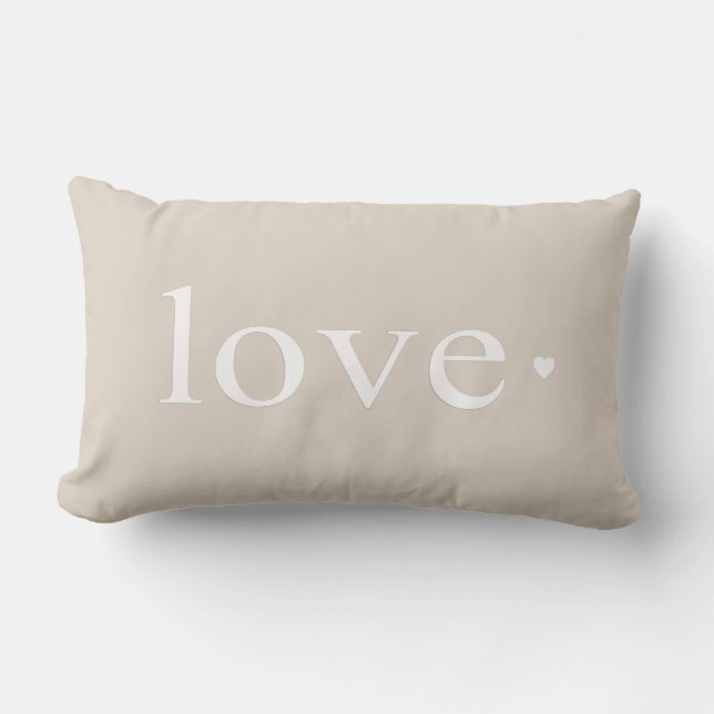 Beige Taupe Love Heart Monogram Lumbar Pillow (Front)