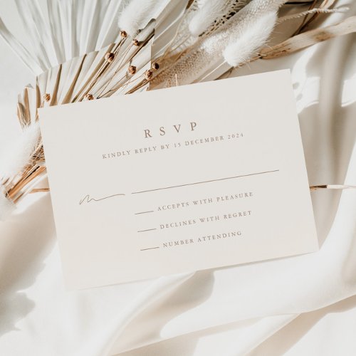 Beige  Taupe Modern Minimalist Wedding RSVP Card 