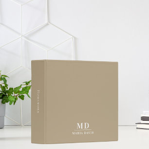 Beige taupe monogram initials name 3 ring binder