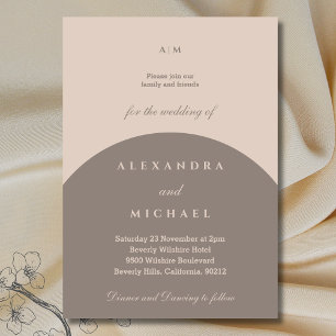 Beige Taupe Monogram Minimalist Japandi Wedding  Invitation