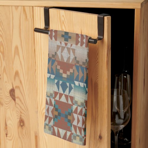 Beige Taupe Red Brown Teal Blue Tribal Art Pattern Kitchen Towel