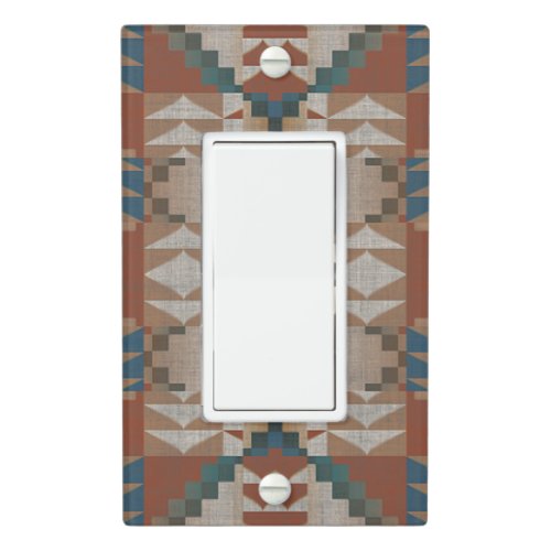 Beige Taupe Red Brown Teal Blue Tribal Art Pattern Light Switch Cover
