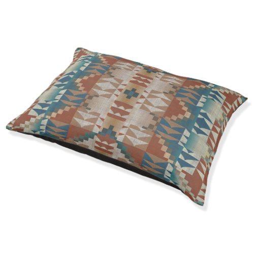 Beige Taupe Red Brown Teal Blue Tribal Art Pattern Pet Bed