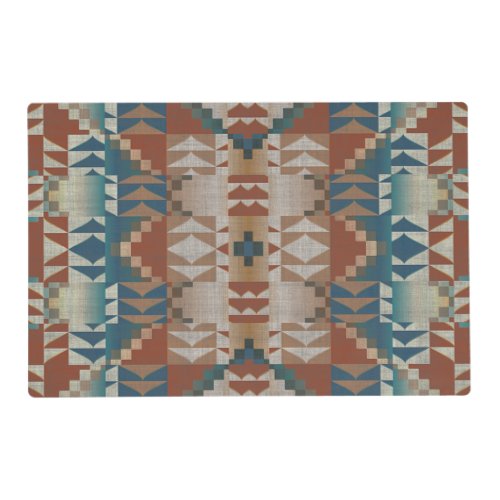 Beige Taupe Red Brown Teal Blue Tribal Art Pattern Placemat