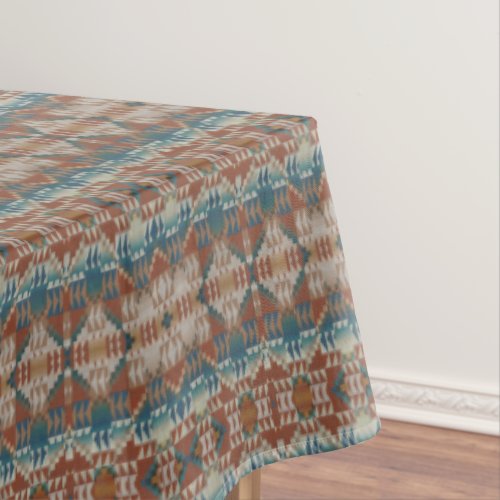 Beige Taupe Red Brown Teal Blue Tribal Art Pattern Tablecloth