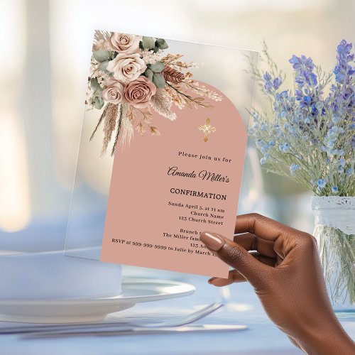 Beige taupe roses pampas arch clear Confirmation