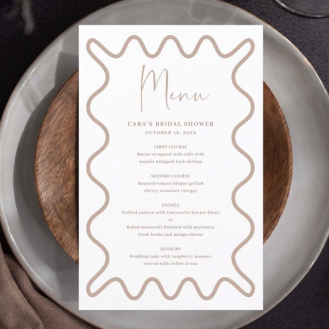 Beige Taupe Wavy Border menu card with name (Creator Uploaded)
