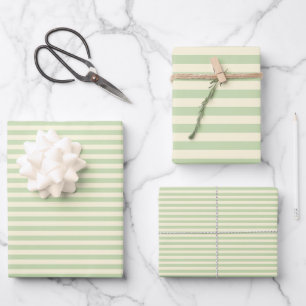 Beige & Tea Green Stripes Wrapping Paper Sheets
