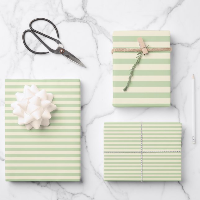 Beige & Tea Green Stripes Wrapping Paper Sheets (Front)