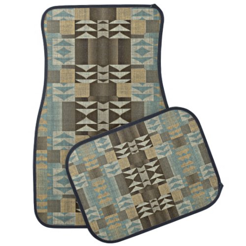 Beige Teal Blue Green Taupe Brown Tribal Art Car Floor Mat