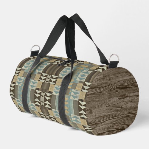 Beige Teal Blue Green Taupe Brown Tribal Pattern Duffle Bag