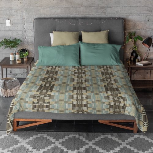 Beige Teal Blue Green Taupe Brown Tribal Pattern Duvet Cover